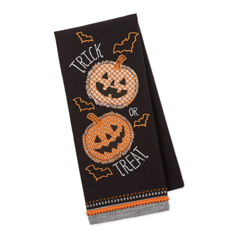 DI Trick or Treat Pumpkins Embellished Dishtowel