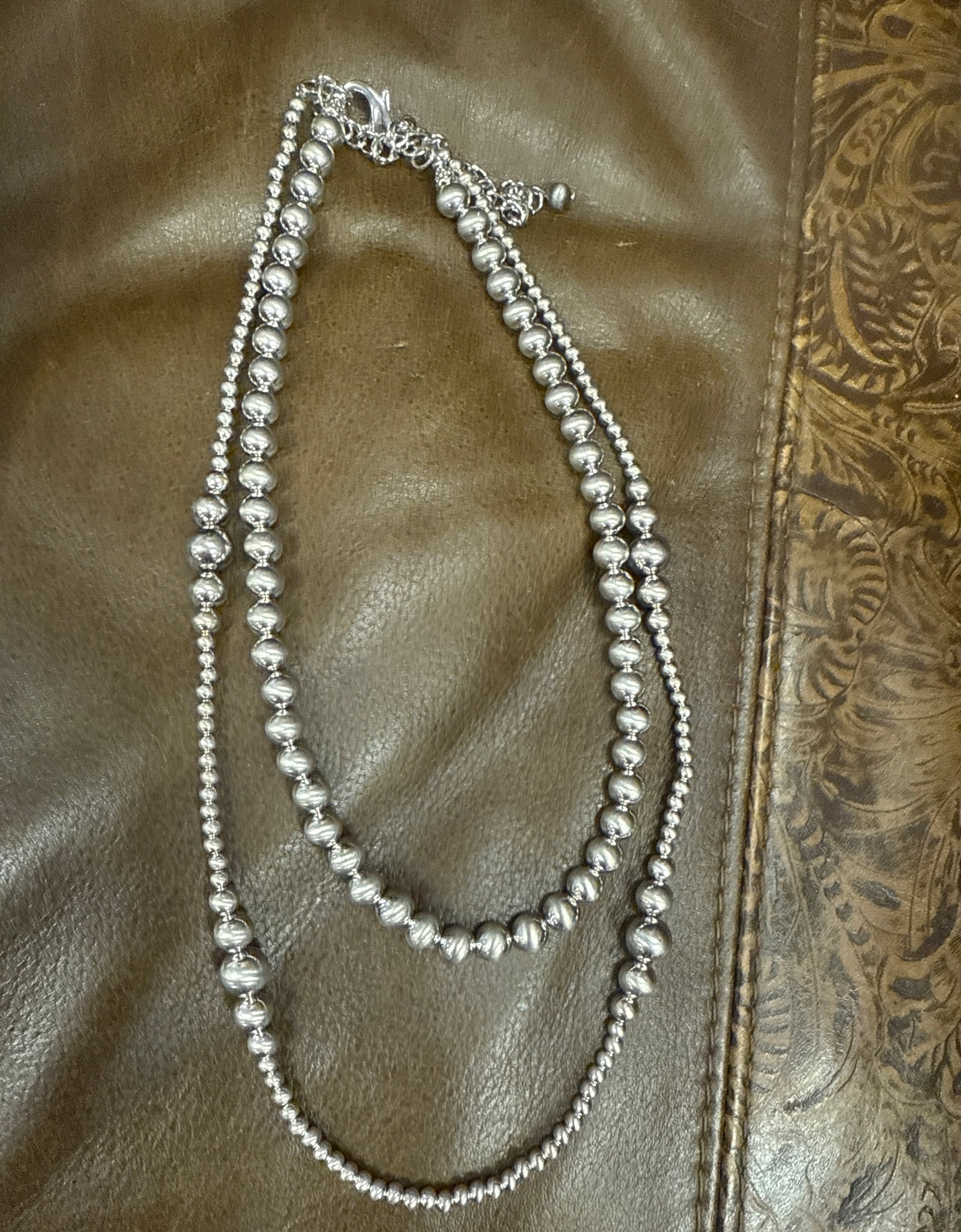 Double silver Navajo bead necklace