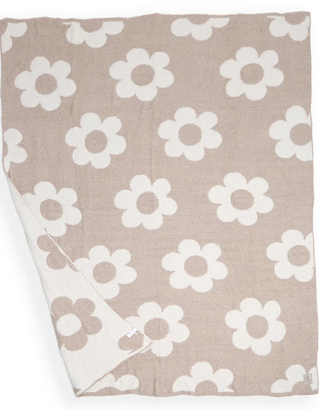 Daisy Pattern Print Cozy Soft Throw Blanket - Tan/White