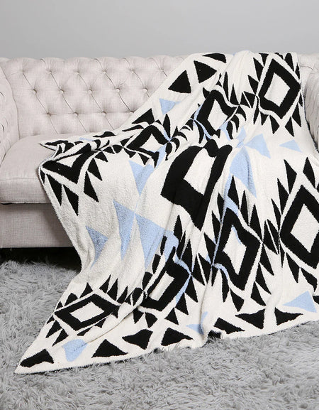 Tribal Pattern Cozy Soft Throw Blanket - blue/black
