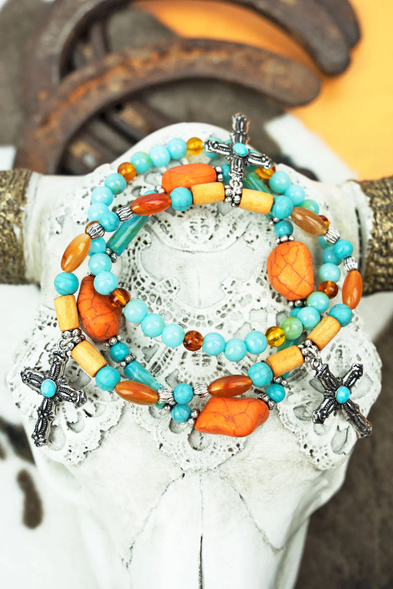 Amber Ridge Cross Beaded Bracelet Set