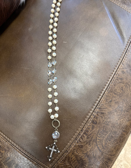 AC beaded crystal necklace with cross pendant