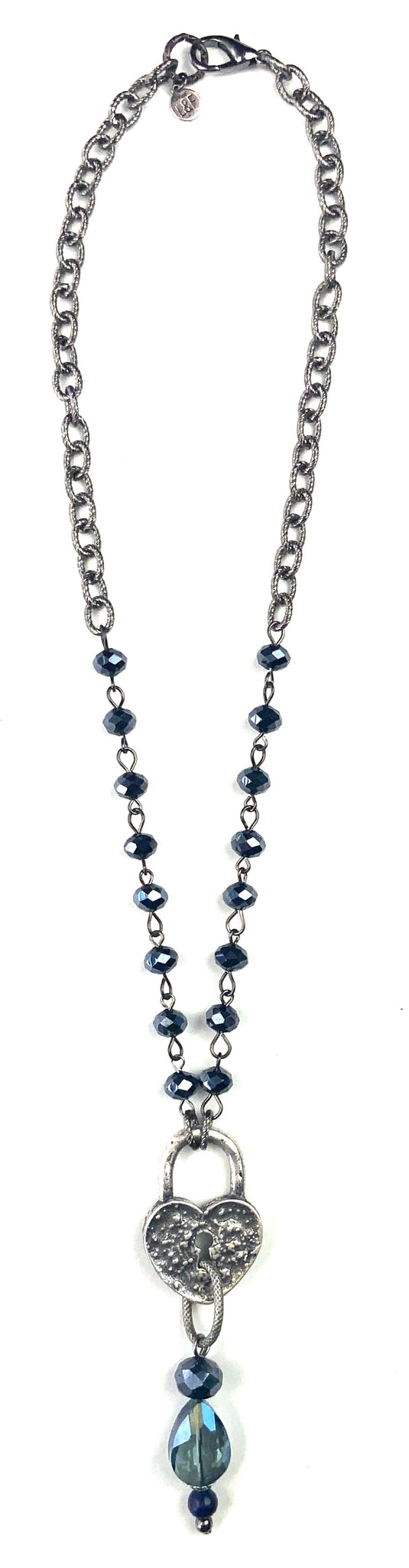 Blue bead chain with heart pendant drop