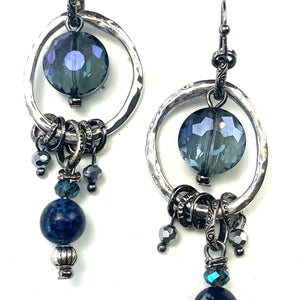 Ring, blue glass & dangle earrings
