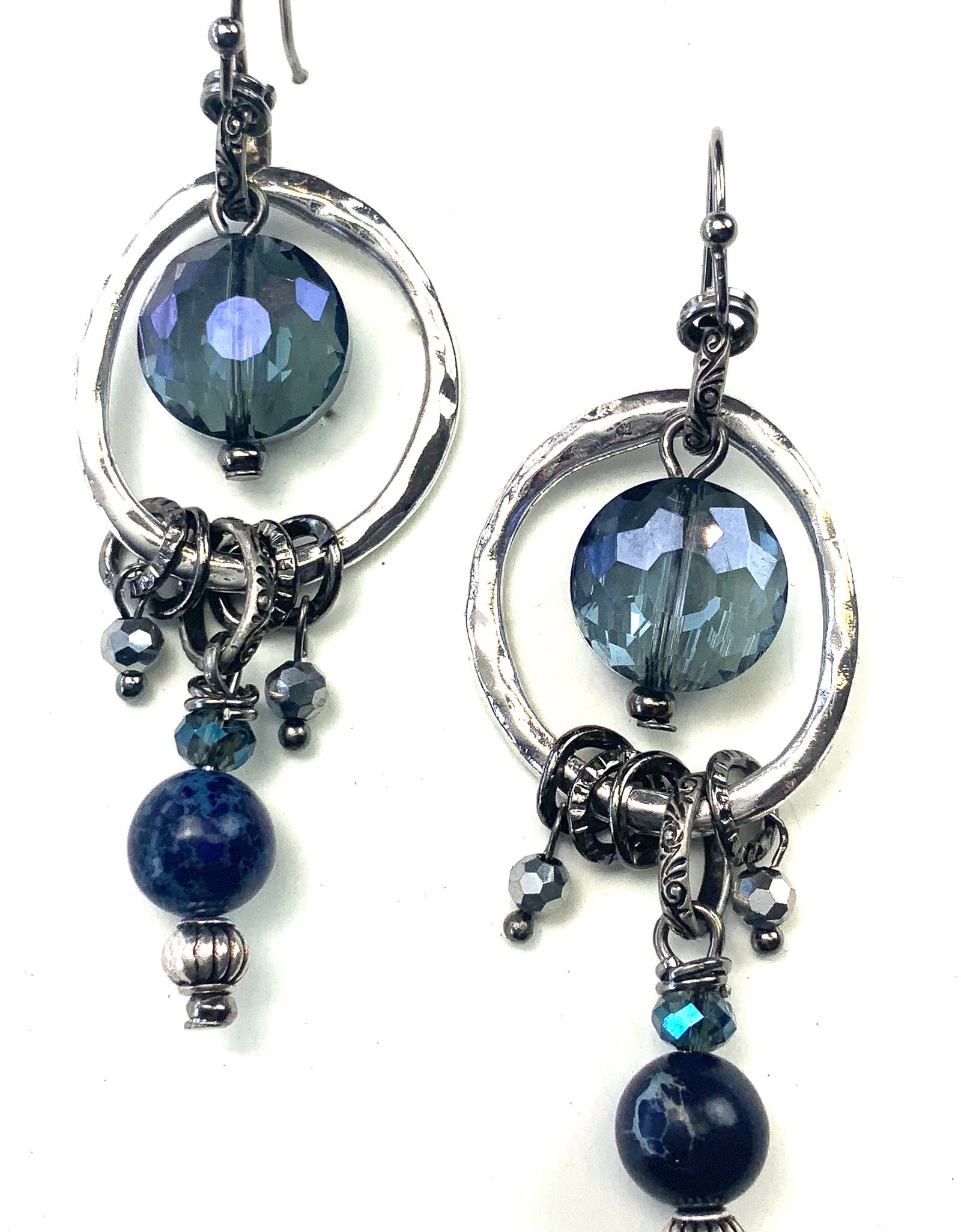 Ring, blue glass & dangle earrings