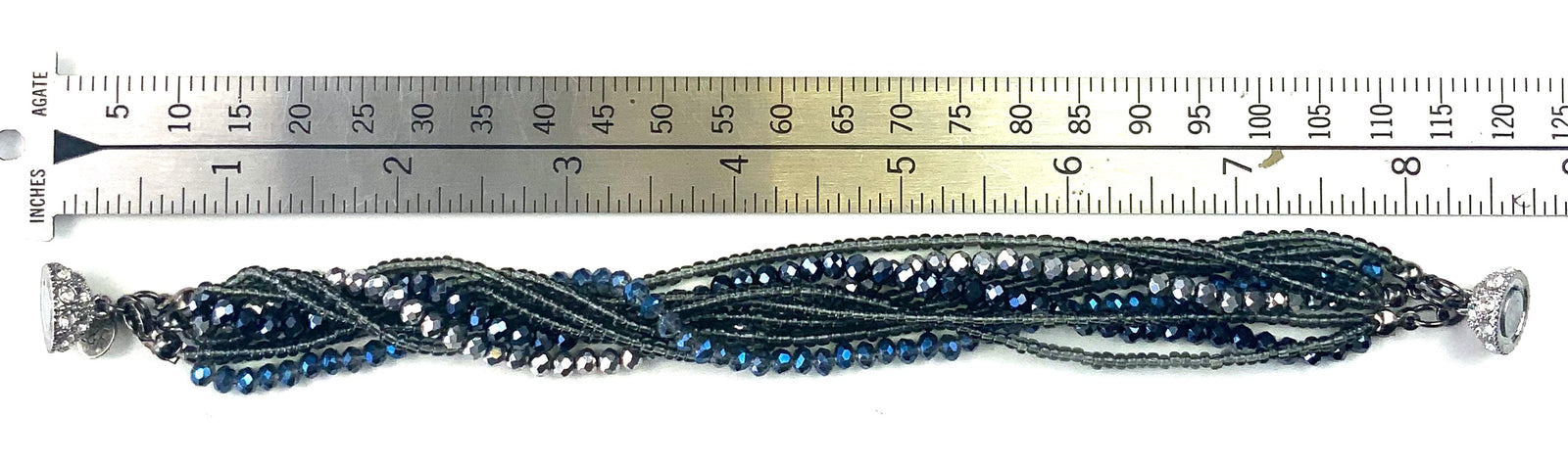 Blue seed bead multi-strand magnetic clasp bracelet