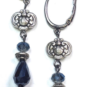 Blue bead dangle leverback with ornate bead earring