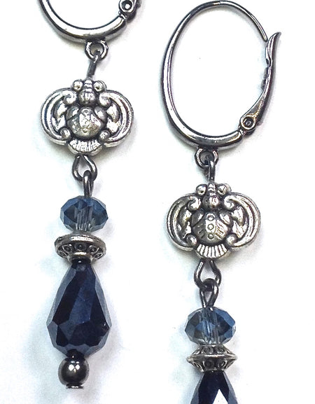 Blue bead dangle leverback with ornate bead earring