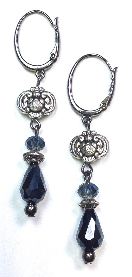 Blue bead dangle leverback with ornate bead earring
