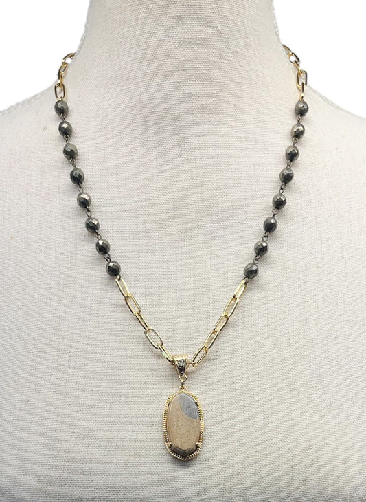 AC Pyrite & Gold Necklace withJasper Pendant