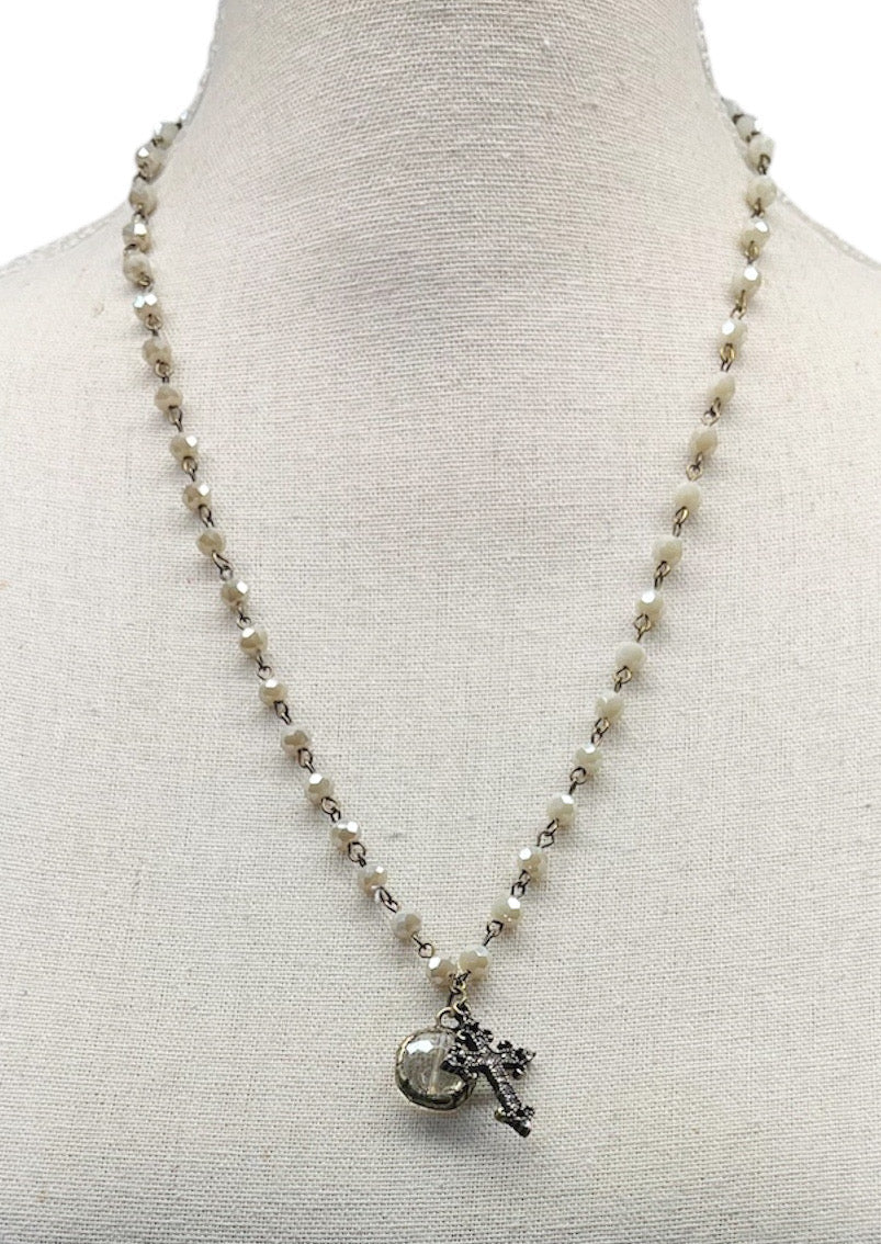 FC Ivory Necklace with Round and Cross Pendant