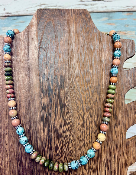 WE 19 inch multi color jasper round stone bead necklaces