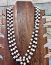 WE 3 strand white stone bead with gunmetal chain necklace