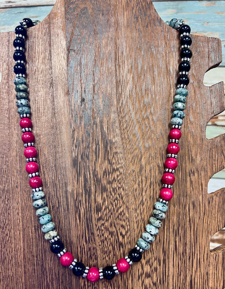 WE 19 inch gray jasper/multi color stone bead necklace