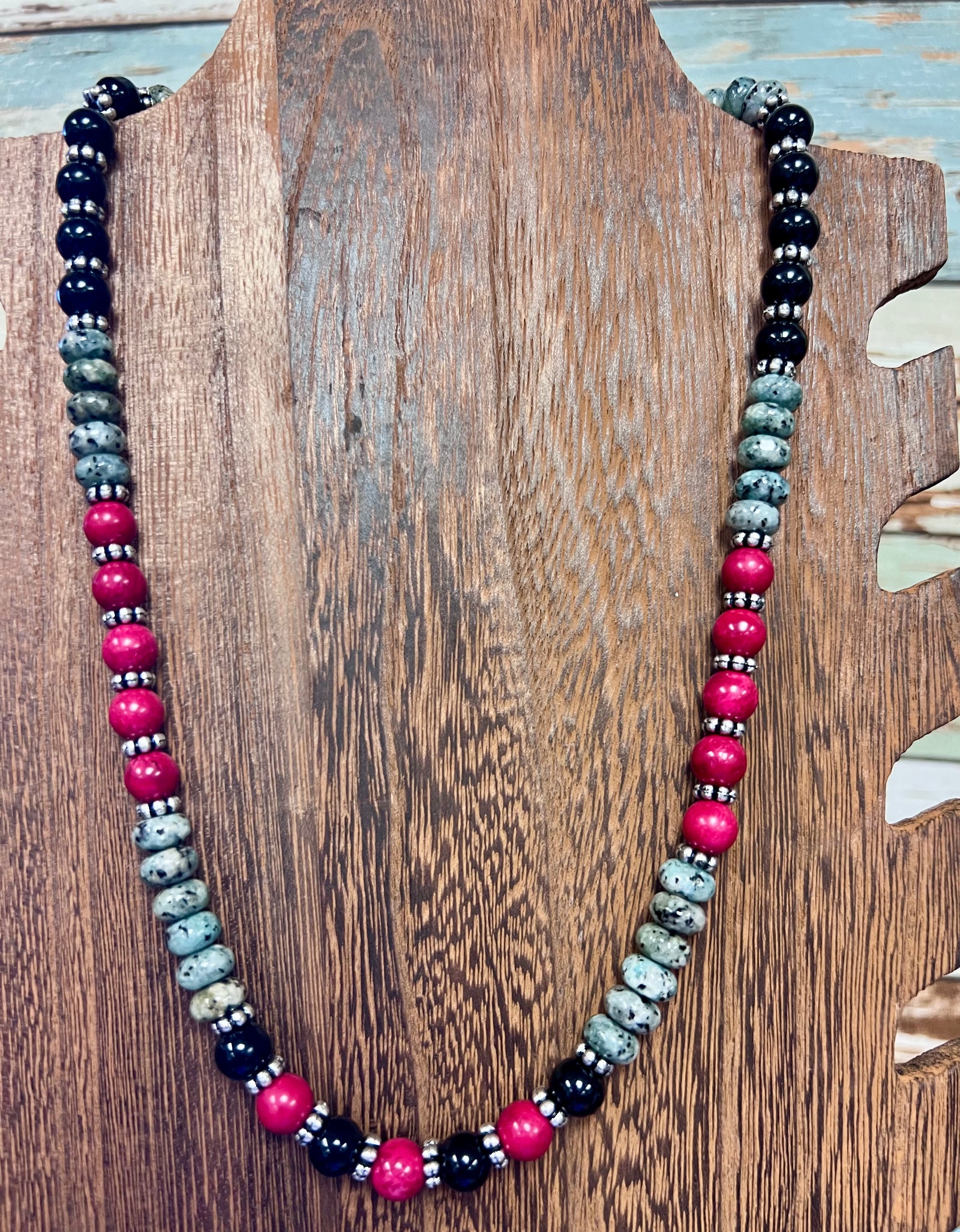 WE 19 inch gray jasper/multi color stone bead necklace