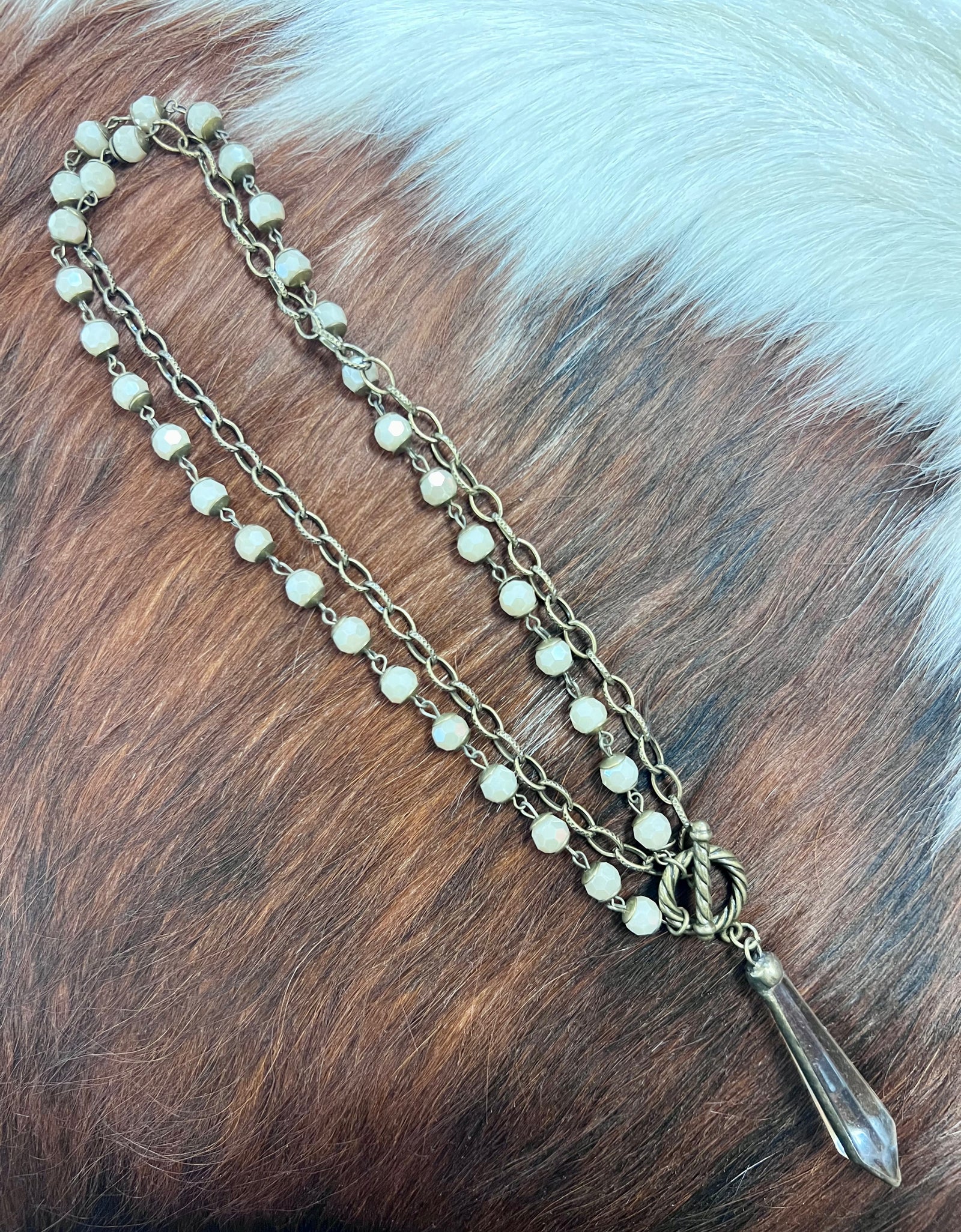 AC double bead/chain toggle necklace with drop crystal