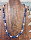 WE 19 inch blue jasper roundel and multi color stone bead necklace