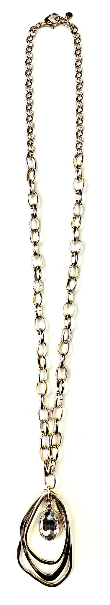 LONG CHAIN W/STACKED ABRACT OVALS PENDANT