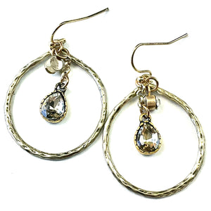 Hammered Loop Earrings w/Crystal Dangles