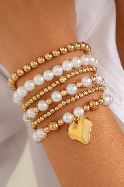 Pearl Chain Bead Heart Bracelet