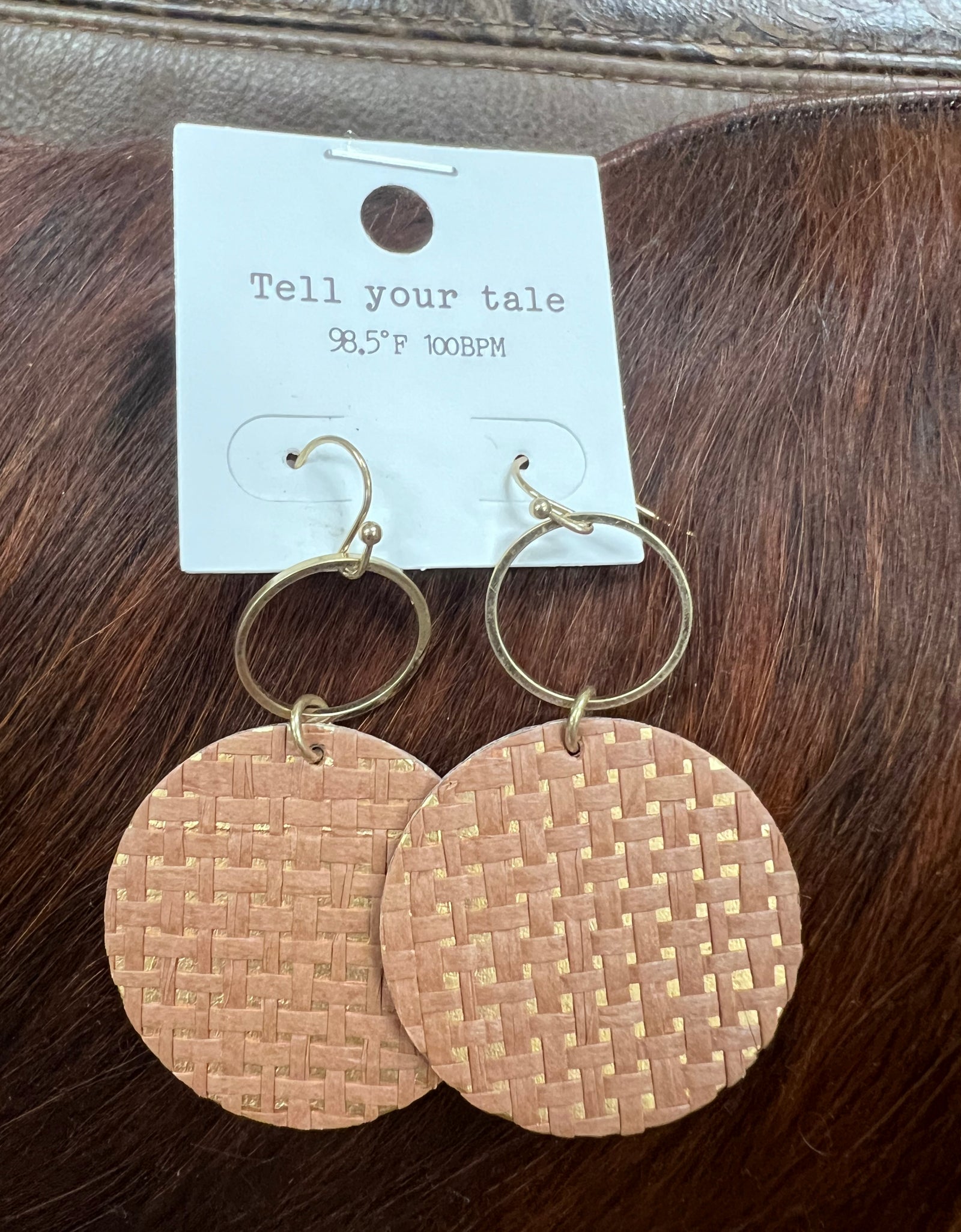 Tan/Gold Wood Disc Earrings