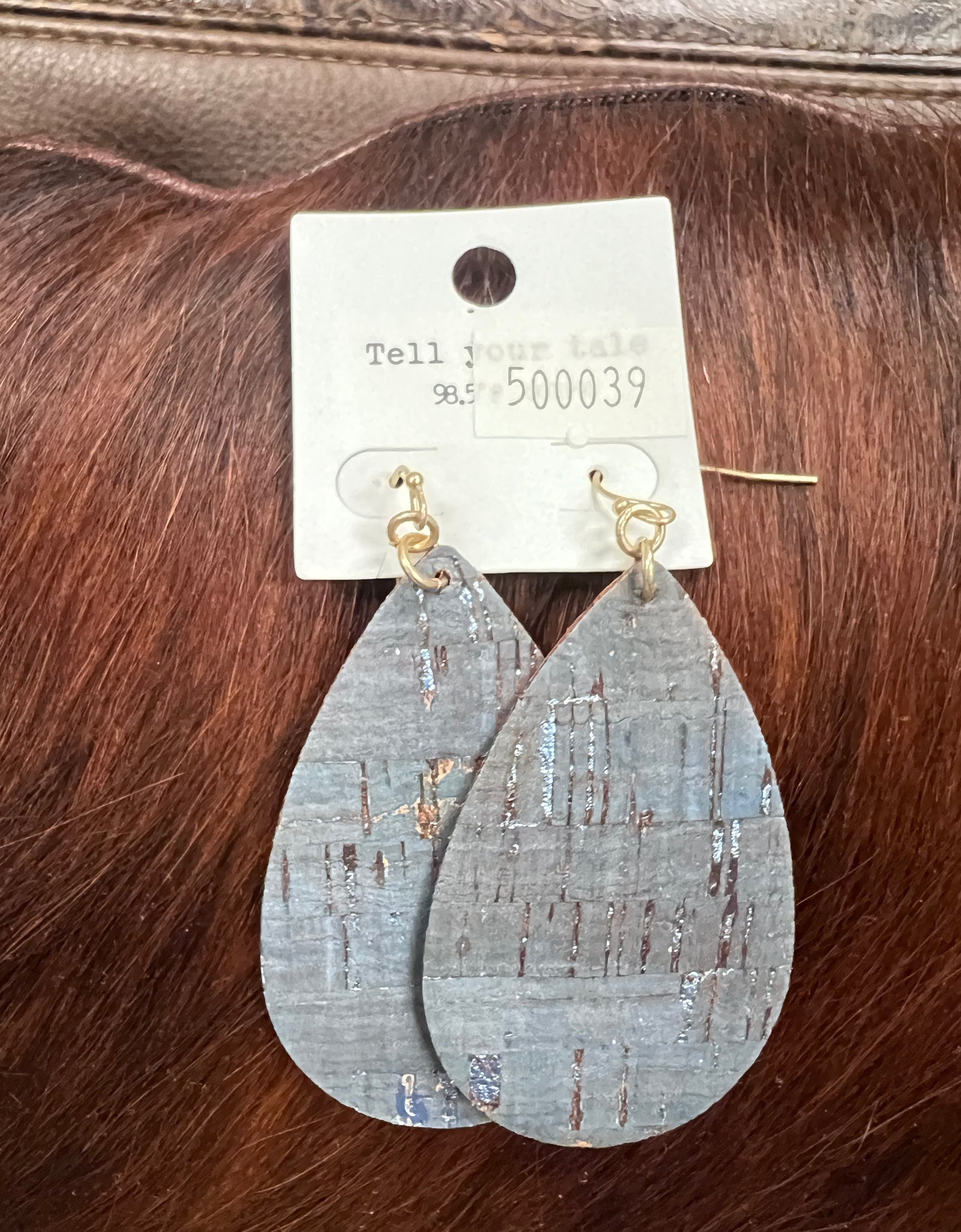 Blue cork teardrop earrings