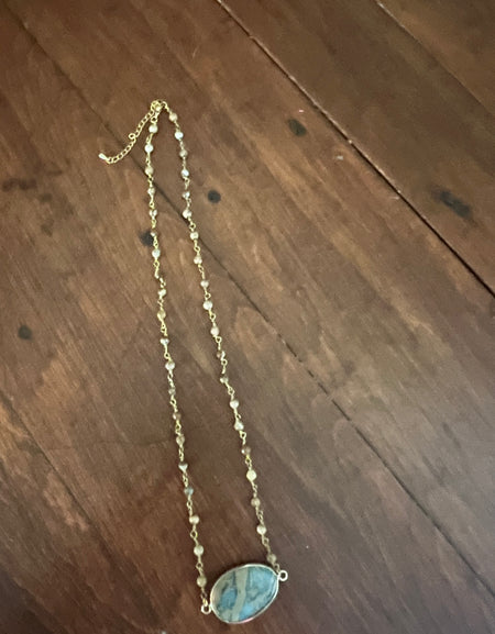 Rant & Rave turquoise jasper oval necklace on beaded chain