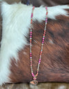 Marble heart stone fuschia bead necklace