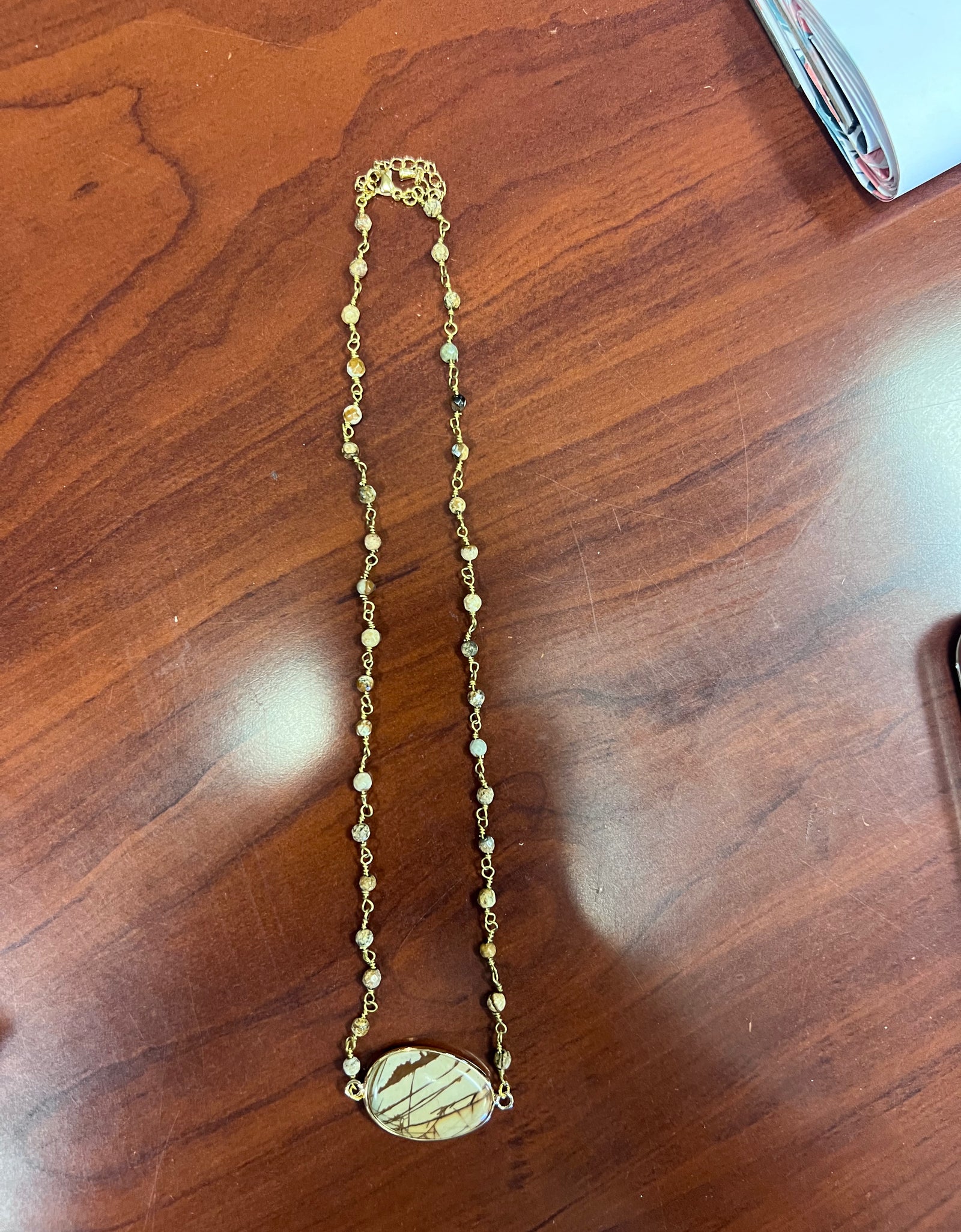 RR brown jasper beaded chain necklace