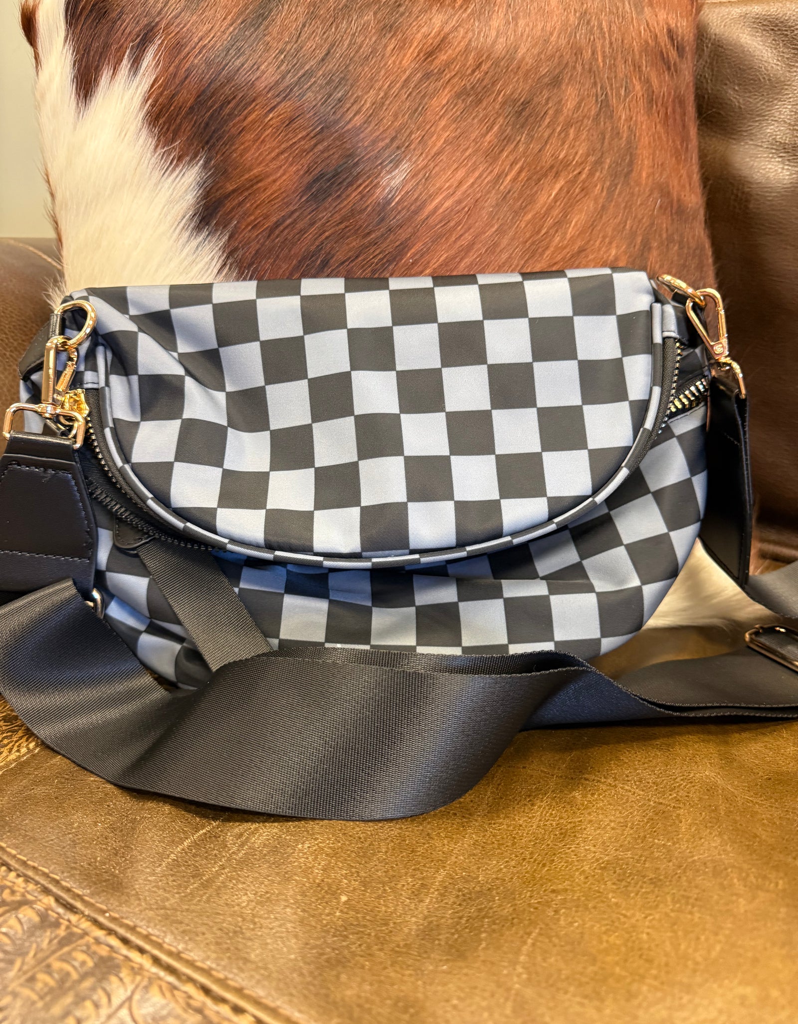 Nylon Checked Crossbody - Black & Gray