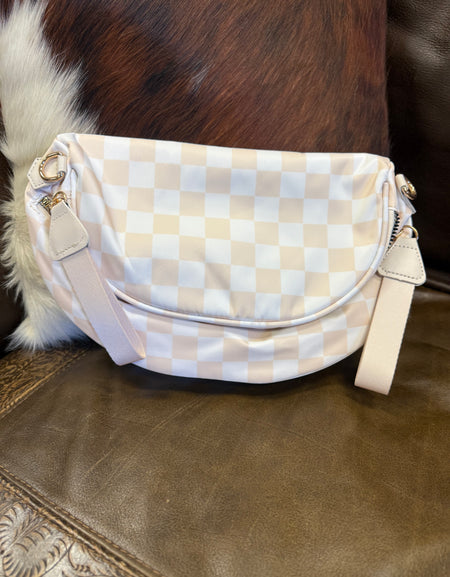 Nylon Checked Crossbody - Cream & White