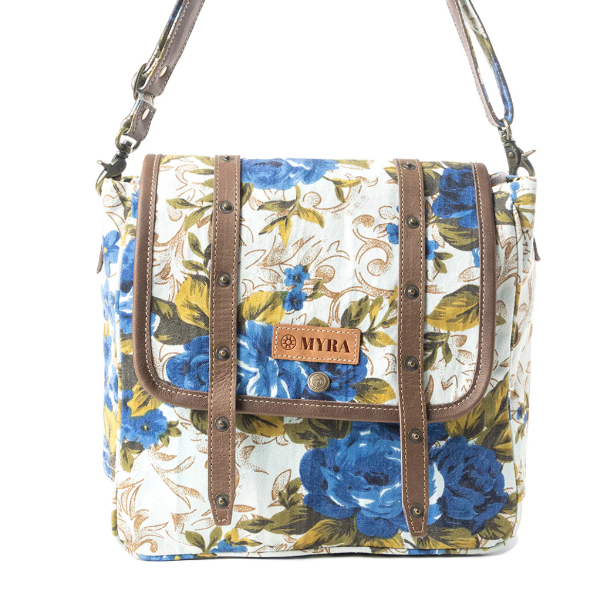 Mesa Morning Glories Messenger Bag In Blue And Off White