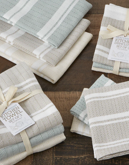 Boardwalk Herringbone Stripe Dishtowel and Dishcloth Set
