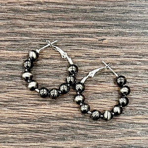 25mm Hoop, 6mm Dark Polish Navajo Earrings