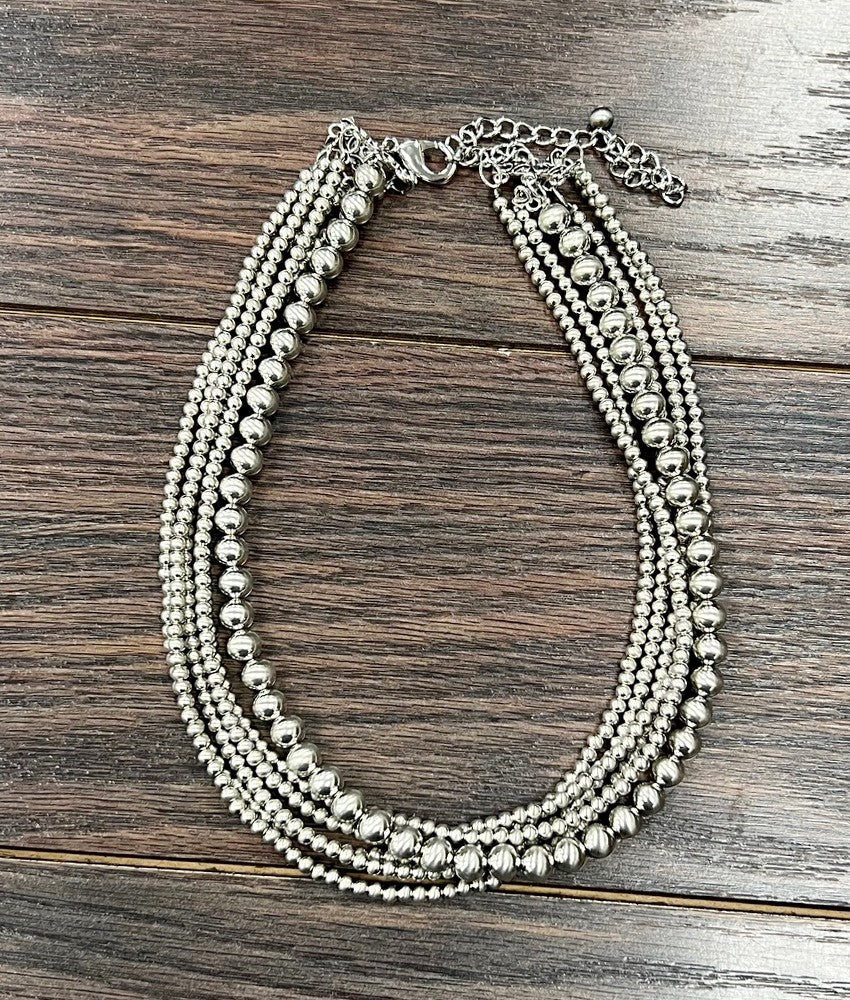 6-strand silver Navajo bead necklace - 4 mm