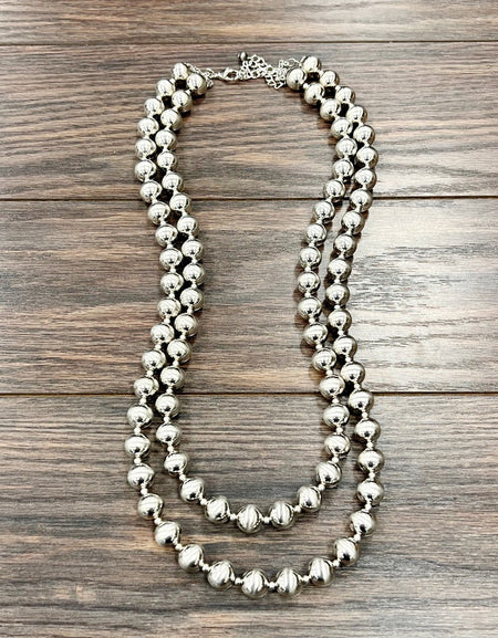 2-strand big 14 mm silver Navajo bead necklace