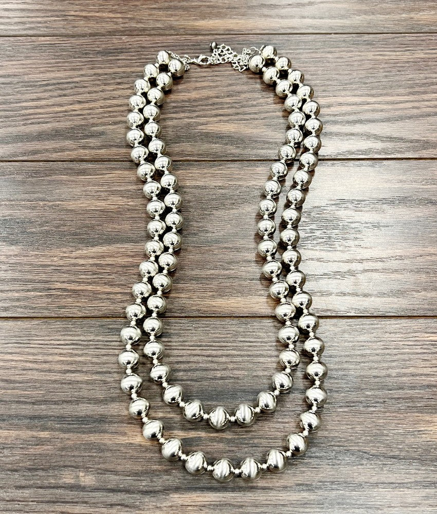 2-strand big 14 mm silver Navajo bead necklace
