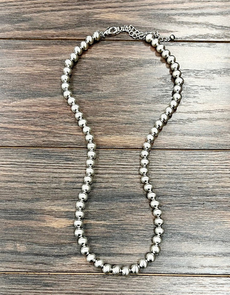 10 mm Silver Navajo Bead Necklace - 24 inch
