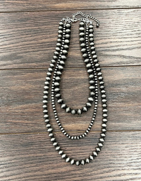 3-strand Navajo bead necklace 6,10,12 mm 24 inch