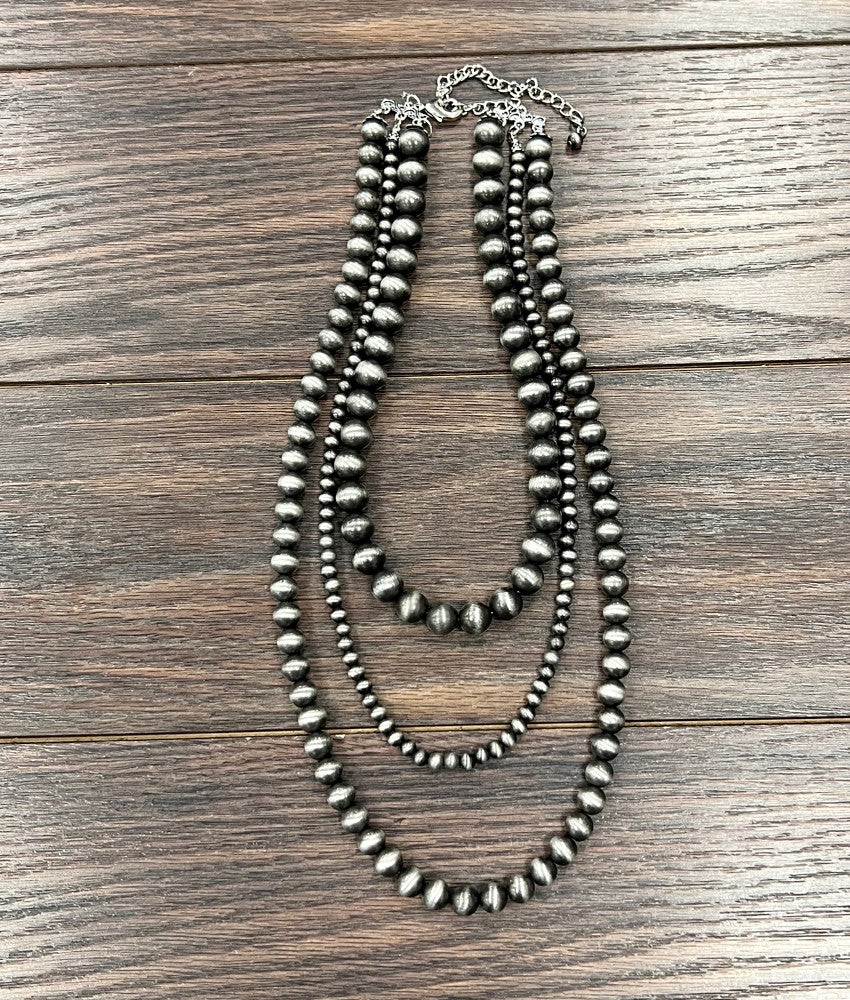 3-strand Navajo bead necklace 6,10,12 mm 24 inch