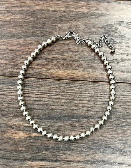 8 mm Silver Navajo Bead Necklace
