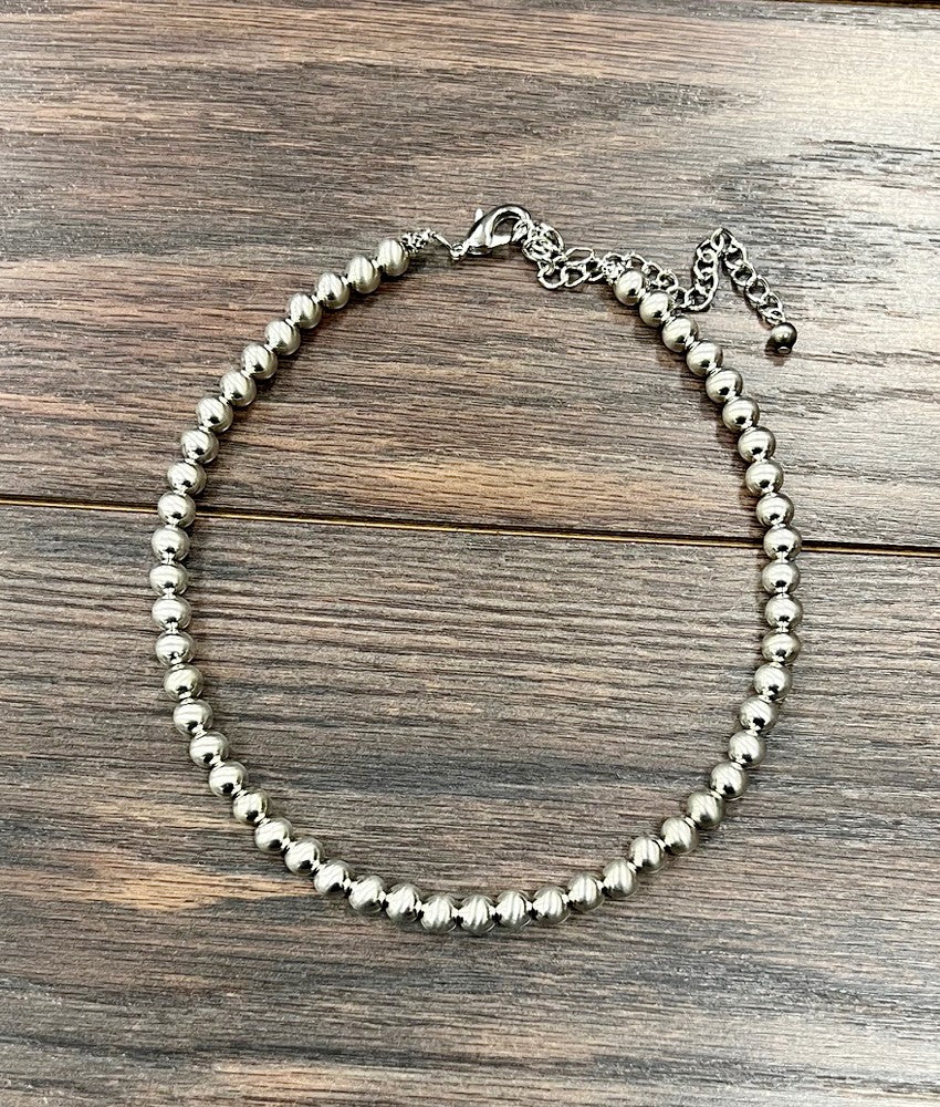 8 mm Silver Navajo Bead Necklace