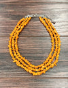 Mustard Chip Stone 3-strand Necklace 18 inch