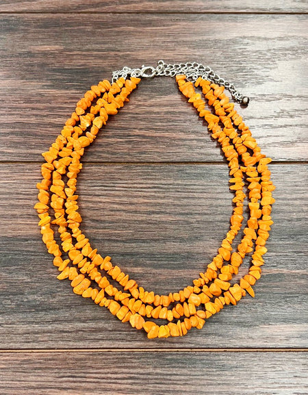 Mustard Chip Stone 3-strand Necklace 18 inch