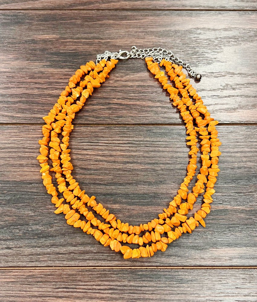 Mustard Chip Stone 3-strand Necklace 18 inch