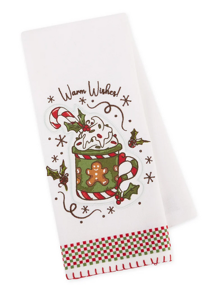 Warm Wishes Hot Cocoa Embellished Dishtowel