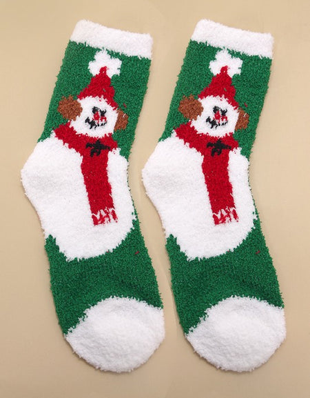 Christmas Holiday Warm Coral Fleece Fuzzy Socks - Snowman