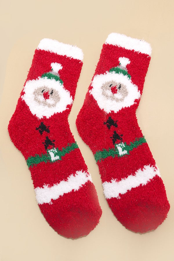 Christmas Holiday Warm Coral Fleece Fuzzy Socks - Santa