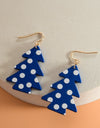 Christmas Tree Earrings - Blue polka dot