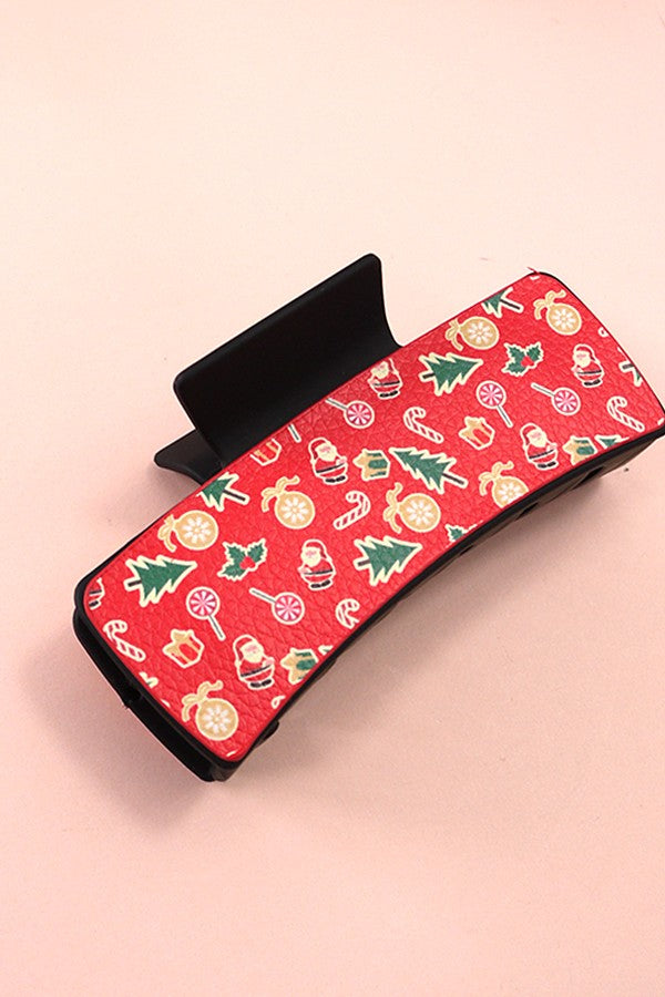 Faux Leather Christmas Holiday Claw Clip - Christmas Mini